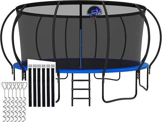 Tranpoline 1500LBS 8 10 12 14 15 16 FT Tranpoline for Kids and Adults Tranpoline with Enclosure Net, Wind Stakes, Basketball Hoop, Heavy Duty Recreational Tranpolines - ASTM Approved