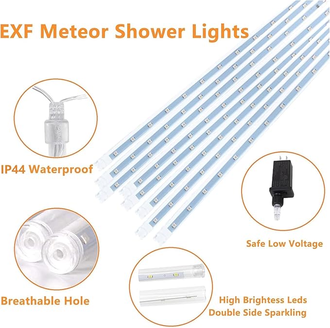 2 Pack Christmas Decorations Lights Outdoor, Extendable Meteor Shower Lights with Timer, Total 384LED 30cm 16 Tubes Indoor Outdoor Snow Cascading String Light for Xmas Garden Party Decor (Cool White)