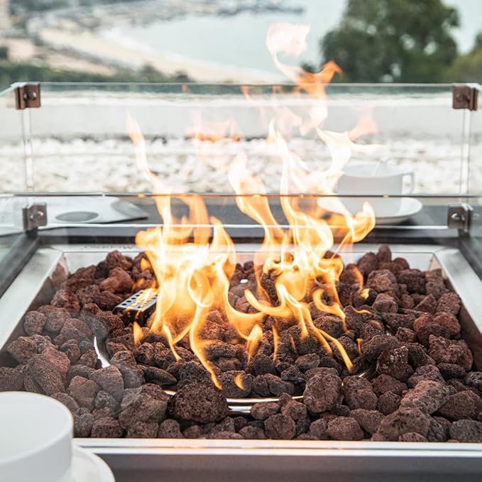 Aurora Fire Table Outdoor Fire Pit 34 x 34 Cast Concrete Firepit Includes Lava Rocks 45,000 BTUs Outdoor Fireplace for Patio Furniture Set, Deck, Porch, Outdoor Heater - Liquid Propane