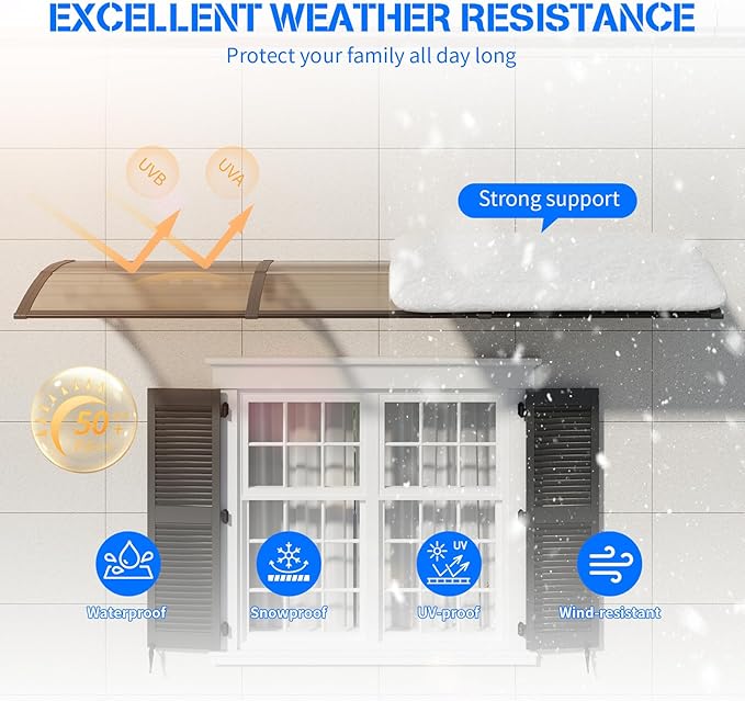 Awning for Door Entrance,40x120 inches Window Awnings for Doors Canopy Polycarbonate Cover Patio Door Awning UV Rain Snow Sunlight Protection Hollow Shee