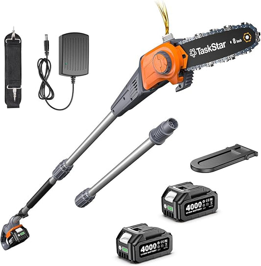 8-Inch Cordless Pole Saw, Electric Pole Saws for Tree Trimming, 2¡¿4000mAh Batteries, 600W Powerful Motor, Max Reach 15Ft, Tool-Free Chain Tensioning, Auto Lubrication