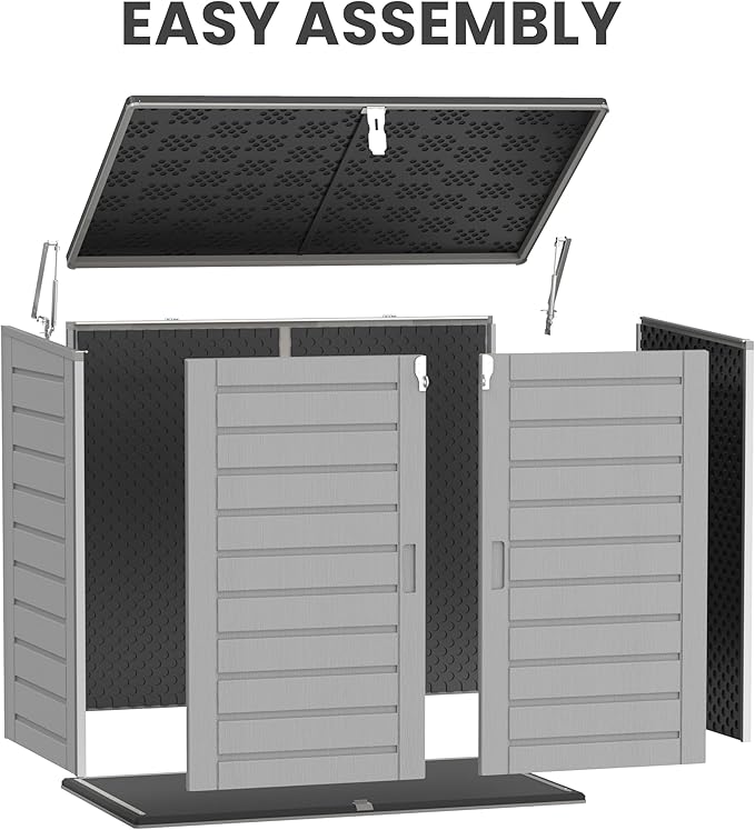 HUGROVE 49.5 Cu ft Storage Shed, 4.6 x 4.1 FT Outdoor Storage Horizontal Resin Shed, Weather Proof Water Proof PP Material, Lockable Door, Outdoor Storage Box for Trash Cans, Patio, Garden (4.6x4.1)