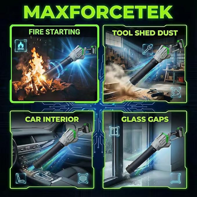 Cordless Leaf Blower with 180¡Æ Rotatable Nozzle & USB-C Charging - No DC Adapter Needed, Includes 2 Batteries for Extended Runtime, Lightweight Handheld for Lawn, Patio, Garage and Truck Bed Cleaning