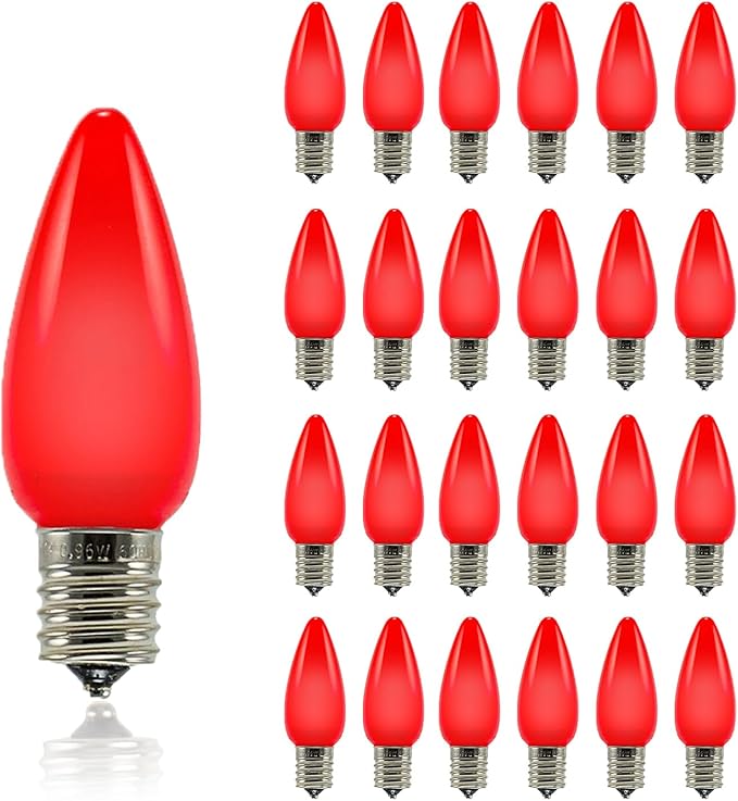 Pro Christmas SMD C9 LED Retrofit Bulb - Pro Pack of 25 Bulbs - Dimmable Energy Efficient Outdoor Waterproof Lighting for Holiday Decor, Christmas Trees - Frosted Smooth - Red