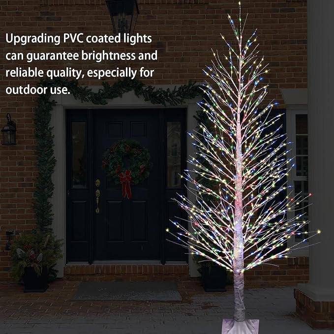 7FT Lighted Birch Tree 1000 LED Multicolor Light with Twinkle Lights, Twinkling or Steady Function for Selected, LED Christmas Tree with Lights for Indoor Outdoor Christmas Decoration
