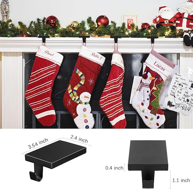 6 Pcs Christmas Stocking Holders Hanging Hooks Heavy Duty Mantel Stocking Holder Bases Weighted Metal Stocking Hangers for Shelf Fireplace Stair Xmas Party Decor (6, Black)