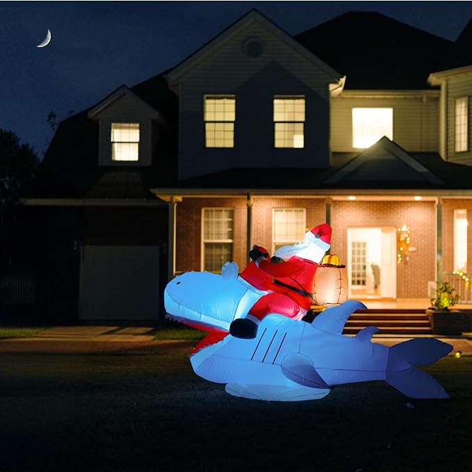 Christmas Inflatables Outdoor Decorations, 8.5 FT Funny Inflatable Santa Riding Shark, Christmas Blow Ups Yard Decor Outdoor Indoor Garden Lawn, Xmas Decor