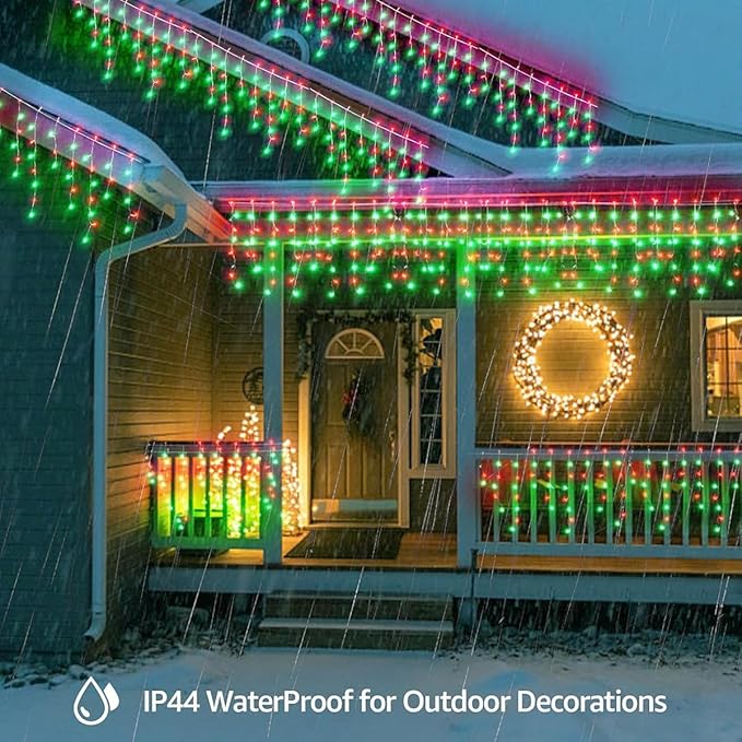 320LED Solar Christmas Lights Outdoor Waterproof Christmas Decorations Lights 29.5ft 60 Drops,8 Modes Solar Powered Rechargeable Fairy Lights for Party, Holiday,Wedding Decorations (Red and Green)
