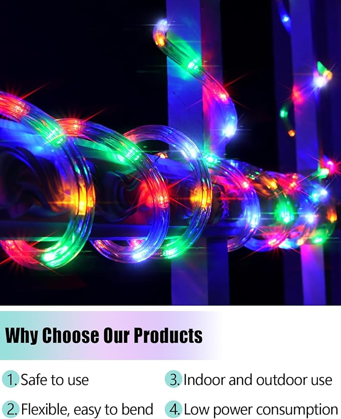 Rope Lights Outdoor Waterproof Christmas 100ft 720 LED, Flexible Connectable Tube Lights, String Lights Decorative Lighting for Garden Patio Pool Tree Bedroom Xmas Decor (Multicolor)