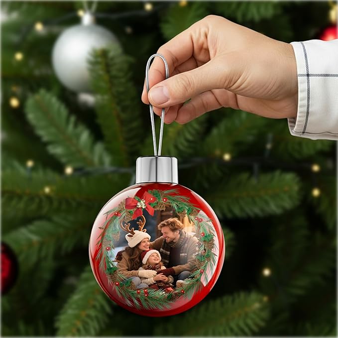 Bemaystar Personalized Christmas Ornaments 2025 - Custom Christmas Ball Ornaments, Customized Double-Sided Photo Ornament, Custom Ornament for Christmas Tree, Xmas Gifts for Mom, Dad, Kids, Pets