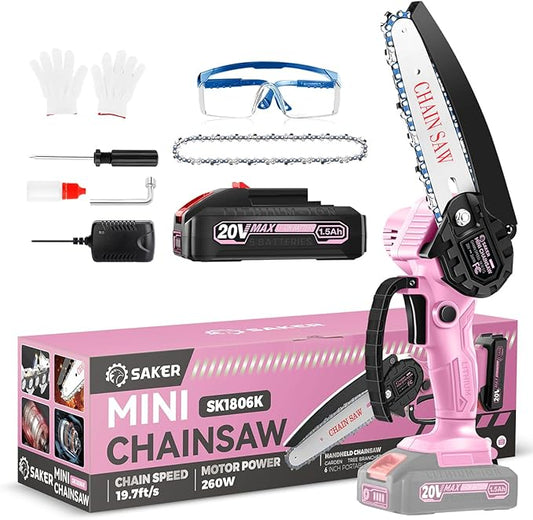 Saker Mini Chainsaw|6 Inch Chainsaws[2025 Upgraded]|Mini Cordless Electric Chain Saw|Small Handheld Portable Chain Saws Battery Powered Chain Saw for Tree Trimmer and Garden,Christmas Gifts