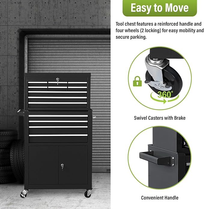 13 Drawers Tool Chest with Wheels, Rolling Tool Box with Drawers, Metal Tool Cabinet for Garage, Workshop(Black)