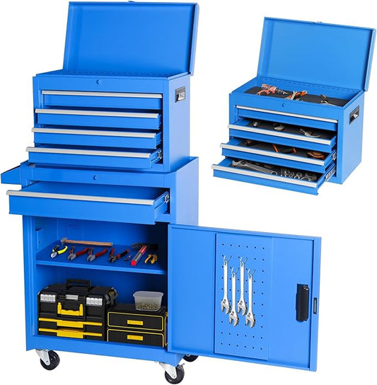 Rovibek Rolling Tool Chest, 5-Drawer Rolling Tool Box on Wheels, Metal Tool Chest with Foam Packaging, Lockable Wheels, Detachable Top Tool Box, Tool Storage Box for Garage Workshop Warehouse