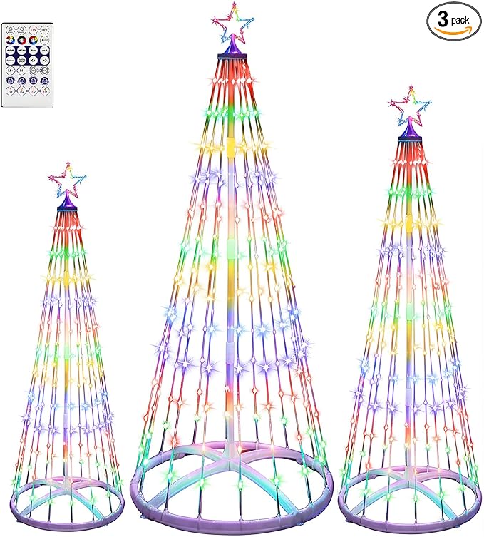 3 Pack 3/4/5FT Christmas LED Cone Tree Lights 24 Modes Color Changing with Timer Foldable Lighted Trees Waterproof Outdoor String Lights Holiday for Christmas New Year Xmas Decorations