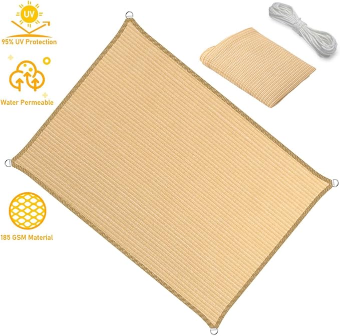 10' x 22' Beige Sun Shade Sail Straight Edge Canopy Awning Pergola Cover, for Outdoor Patio Lawn Garden Backyard Carport