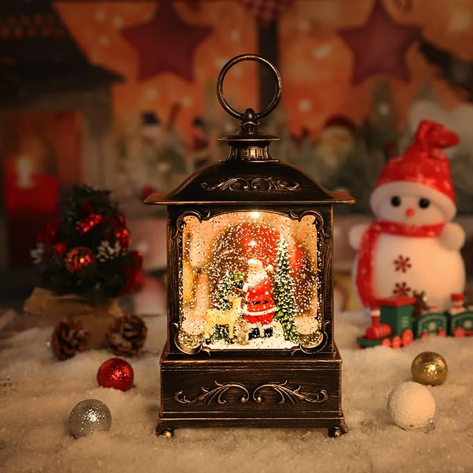 Christmas Lantern with USB+ Music Christmas Water Lantern Snow Globe Portable Creative Cute Christma Decorations and Charming Gifts (Elderly Deer)