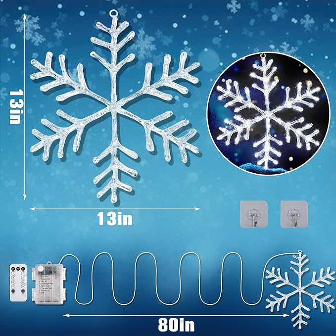 Christmas Decorations, 2 Pack Christmas Window Lights Snowflake Decorations, Snowflake Lights with 8 Lighting Modes for Holiday Indoor and Outdoor Wall Door Glass Decoration(White)