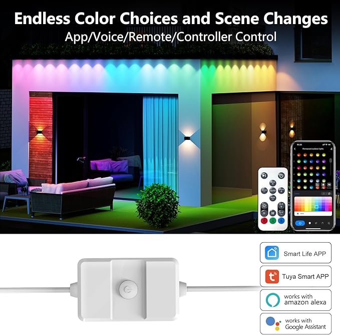 deerdance Permanent Outdoor Lights for House 100ft Smart ICRGB Outside Light Eaves Lights for Christmas All Holiday Decorations Trim Light Year Round String Light Work with Alexa, Google (100ft)