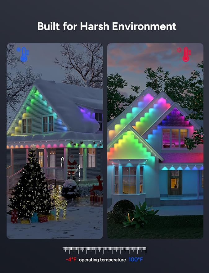 Permanent Outdoor Lights, 40ft with 25 LEDs Smart RGB, 68+ Scene Modes IP66 Waterproof, Alexa/Google Assistant Compatible Holiday Lighting for Christmas Halloween Patio Decor
