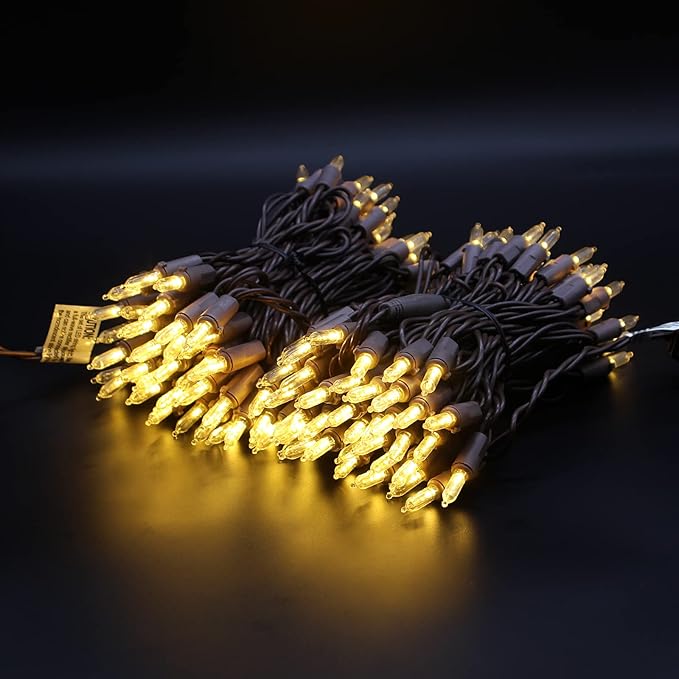 150-Count Warm White LED Mini Christmas String Lights, 50 Ft Brown Wire, UL Certified Connectable, Xmas Lights Outdoor or Indoor