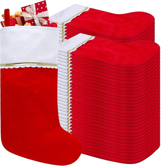 60 Pack Felt Christmas Stockings, 19 Inches Red and White Christmas Stockings, White Cuff with Gold Trim Christmas Stockings for Family Christmas Holiday Decorations