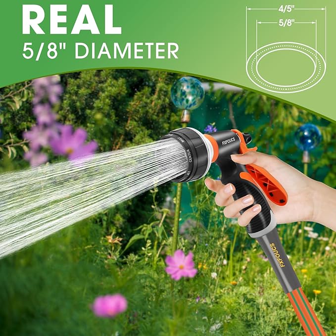 Heavy Duty Garden Hose ? 5/8 Inch Flexible, Lightweight Hybrid Hose with 600 PSI Burst Pressure, Swivel Handle, and Durable Copper Male/Female Fittings (Orange, 100FT)