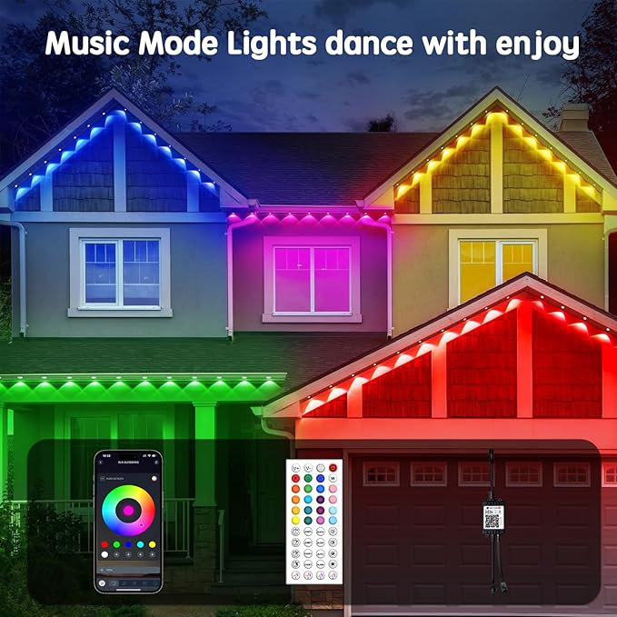 50FT Permanent Outdoor RGB Lights,IP67 Waterproof Smart LED Eaves Lights with App/Remote Control,for Christmas and All Holiday Decor,Daily and Accent Lighting,House Roof and Garden Lighting