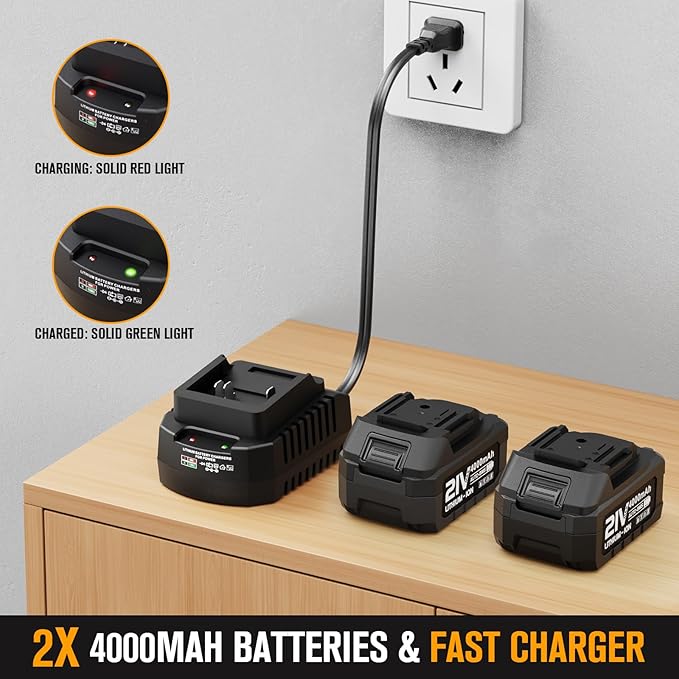 BUBRA Cordless Leaf Blower 21V Lightweight Powerful Electric Leaf Blower with 2 x 4.0Ah Batteries and Fast Charger, Variable-Speed, Battery Powered Blowers for Lawn Care, Yard Clearance