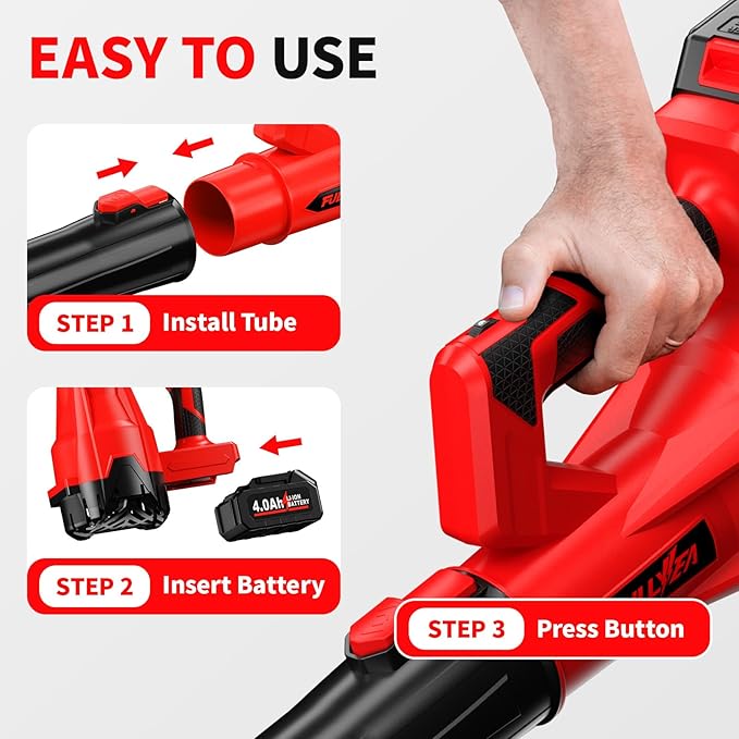 Cordless Leaf Blower, 6 Speed Modes, 500 CFM/150 MPH Leaf Blower Cordless with 3 Tubes & 2x4.0Ah Batteries, Battery Powered Leaf Blowers for Patio, Yard, Sidewalk, Garage Cleaning, Lawn Care