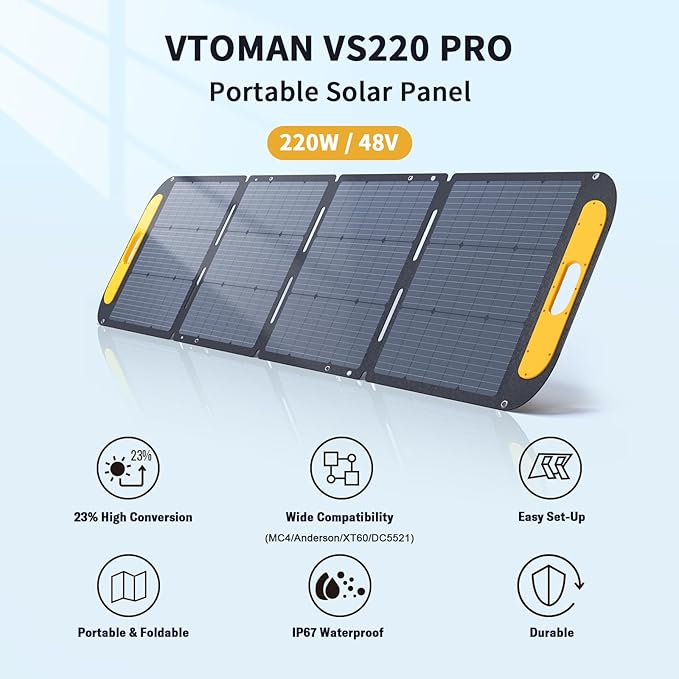 VTOMAN FlashSpeed Pro 3600 Portable Power Station, 3600W 3096Wh Solar Generator with 2x VS200 Pro Solar Panel, 2Hr Fast AC Charge, 23% Efficient, UPS Home Backup with Wheels, for Outdoors RV Emergency