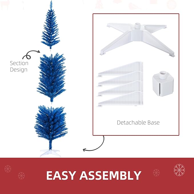 HOMCOM 7' Artificial Pencil Christmas Tree, Slim Xmas Tree with 499 Realistic Branch Tips and Plastic Stand, Blue