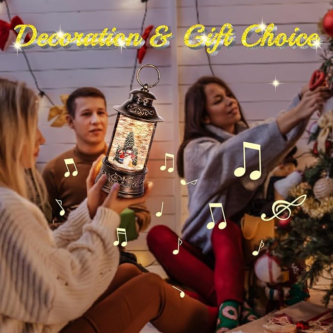 Christmas Snow Globes, Glittering Snowman Christmas Tree Christmas Lantern with 8 Christmas Music Songs, USB & Battery Operated 6h Timer Christmas Music Box for Christmas Decor Indoor Tabletop Gifts