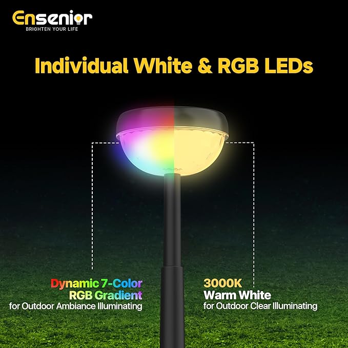 Ensenior Color Changing Solar Lights Outdoor, Auto ON/Off 3000K White Light & RGB LED Solar Garden Lights for Pathway, Yard, Patio, Waterproof, Energy-Efficient Landscape Lighting, 10-Pack