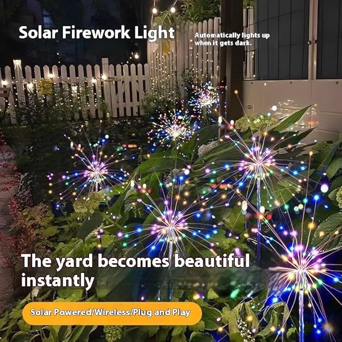 2 Pack Garden Decoration Solar Outdoor Light with 300 LEDs, Waterproof Solar Firework Lights 8 Lighting Modes, Suitable for Outdoor, Yard, Pathway ， Landscape Decoration(Multicolor)