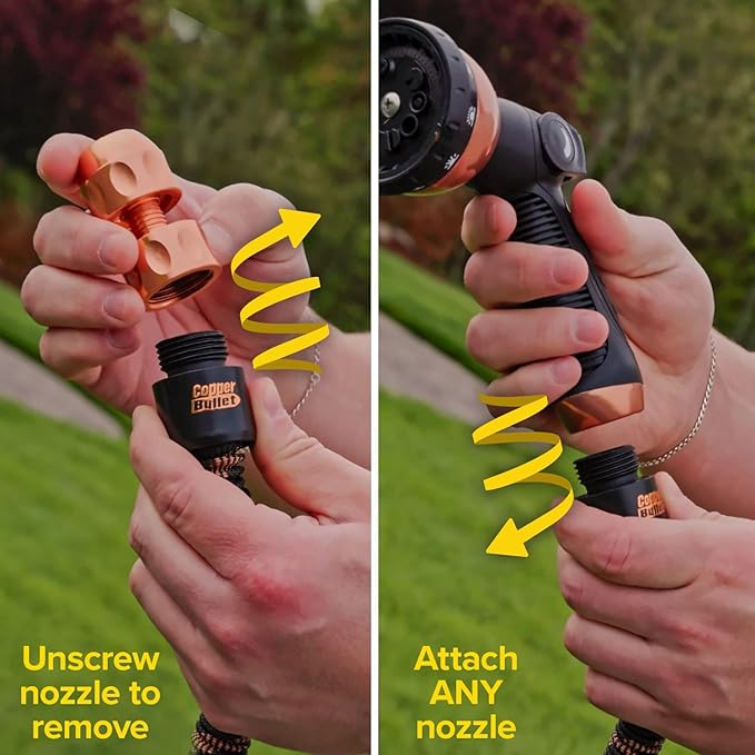 Pocket Hose Copper Bullet Expandable Garden Hose w/10 Pattern Thumb Spray Nozzle AS SEEN ON TV 650psi 3/4 in Patented Lead-Free Ultra-Lightweight Solid Copper Anodized Aluminum (25 Ft)