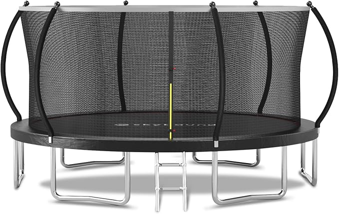 SkyBound Trampoline with Curved Safety Padded Poles - Large Outdoor Backyard ASTM Safety Approved Trampolines for Kids & Adults - Heavy Duty Recreational Outside Trampoline with Safety Net