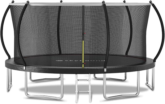 SkyBound Trampoline with Curved Safety Padded Poles - Large Outdoor Backyard ASTM Safety Approved Trampolines for Kids & Adults - Heavy Duty Recreational Outside Trampoline with Safety Net