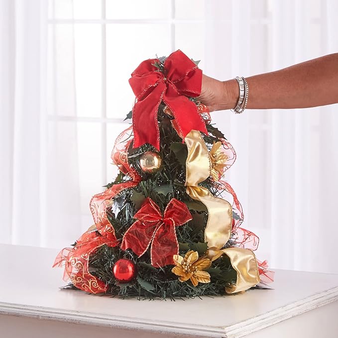 BrylaneHome Fully Decorated Pre-Lit 2' Pop-Up Tabletop Christmas Tree - Silver Gold