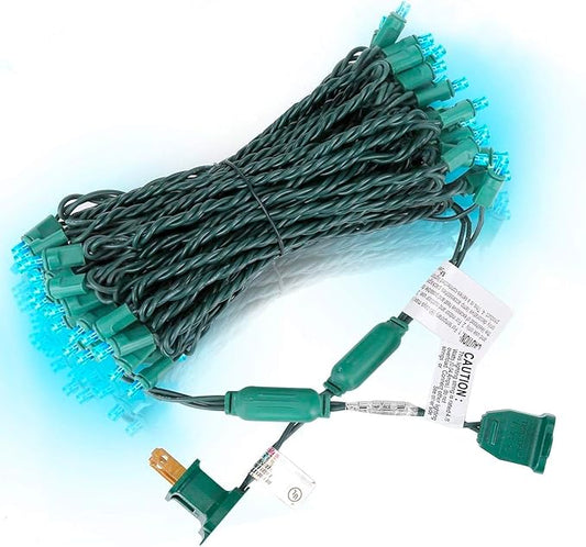 50 Counts Aqua LED Christmas Lights - 25ft 5mm String Lights Outdoor Commercial Grade Waterproof, Indoor Christmas Tree Decorations, Green Wire Mini String Lights, UL, IP:65