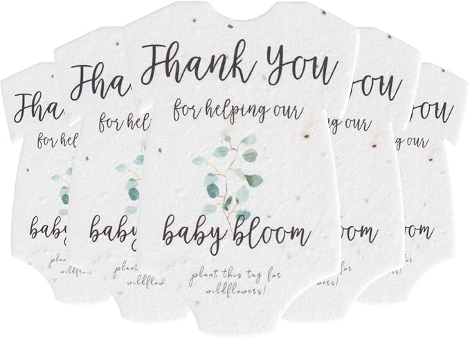 Onesie Seed Paper – 5Pcs Green Baby Shower Favors for Guests with Wildflower Seeds, Writable & Plantable, Baby Shower Gifts for Guest