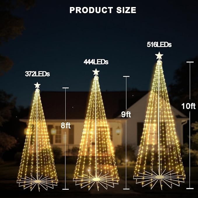 10FT 516LEDS Outdoor Lighted Christmas Tree, Smart Cone Tall Pop Up with Star, Timer, Waterproof, APP & Remote, Music Sync, Multicolor/WarmWhite, Outside Xmas Yard Porch Decor