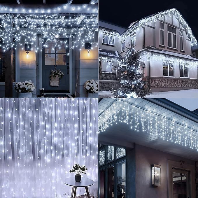 320LED Solar Christmas Lights Outdoor Waterproof Christmas Decorations Lights 29.5ft 60 Drops,8 Modes Solar Powered Rechargeable Fairy Lights for Party, Holiday,Wedding Decorations (Cool White)