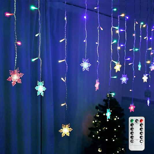 Vigdur Snowflake Christmas Curtain Lights, 13FT 96 LEDs Snowflake String Lights with Remote & 8 Flashing Modes Christmas String Lights for Holiday Wedding Party Home Decorations