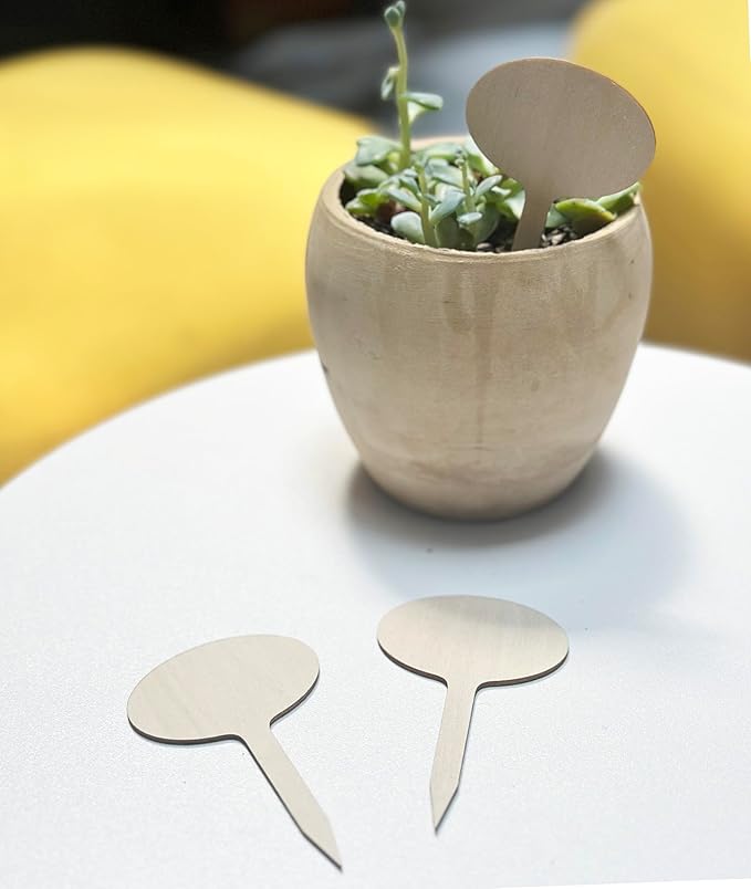 100 Pcs Wood Plant Labels, Natural Wooden Plant Marker Garden Sign Tags, Oval Type Garden Markers for Succulents, Herbs, Seedlings, Potted, Flowers, Vegetables (Oval)