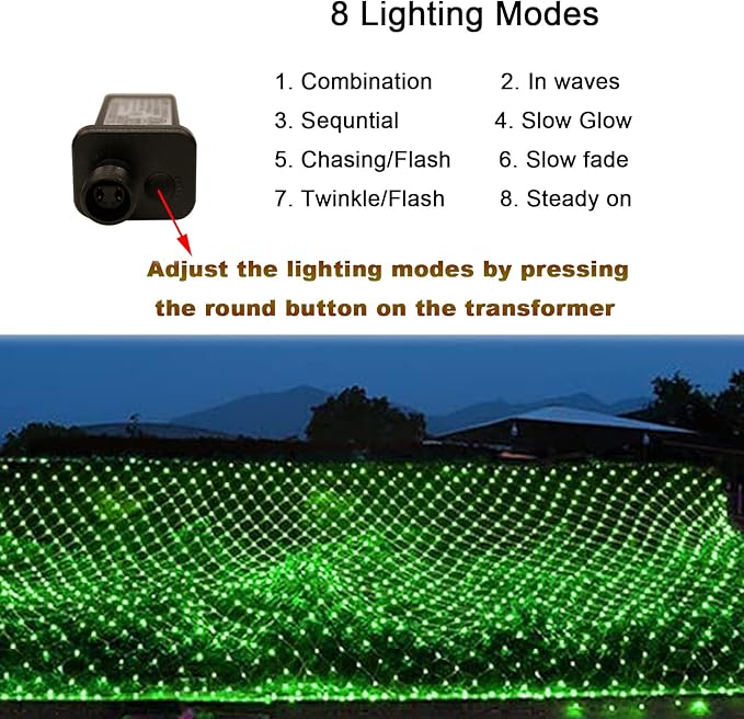 OYCBUZO 300LED Green Net Lights, 14.8ftx5ft 8 Modes Christmas Mesh Lights Connectable, Waterproof String Lights Plug in for Bushes Xmas Tree St Patrick's Day Holiday Party Patio Garden Outdoor Decor