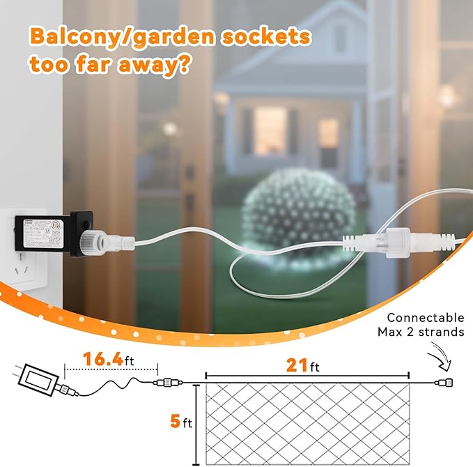 LitHome 21ft x 5ft Christmas Net Lights Outdoor, 360 LED Mesh Fairy String Lights with 8 Modes, Connectable Plug in Waterproof Mesh Lights for Bushes,Trees,Garden,Patio,Yard Decorations(White)