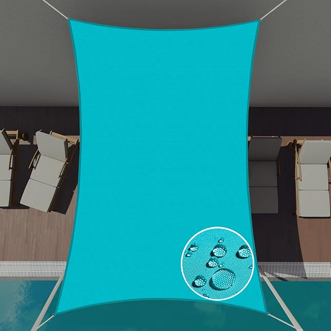 Patio Paradise 20' x 22' Sun Shade Sail Waterproof Turquoise Rectangle Shade Canopy UV Block Tarp Cloth Outdoor Patio Cover for Garden Backyard Deck Awning