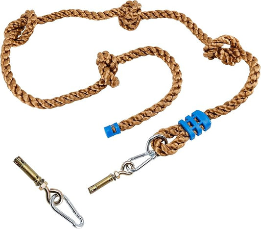Climbing Rope for Kids, 8.2 FT Long with 4 Knotted Steps, Playground Accessories, Rope Swing for Obstacle Course, Treehouse Swingset Accessories Training for Kids Outdoor£¨Brown£©