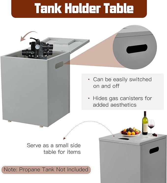 ECOTOUGE 2 Piece 32 Square Propane Fire Pit Table wirh Tank Holder, 50,000 BTU Outdoor Gas Fire Pit with Lid, Steel Fireplace w/Weather Cover, Lava Rocks for Patio, CSA Certified, Grey