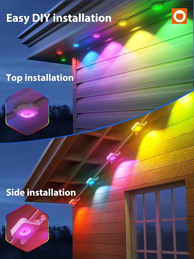 addlon Permanent Outdoor Lights, 150FT with 90 Dual-LED Design, RGB & Warm White Eave Lighting, Remote & App Control, Cuttable & Extendable, IP67 Waterproof, for Halloween Décor, Christmas Light
